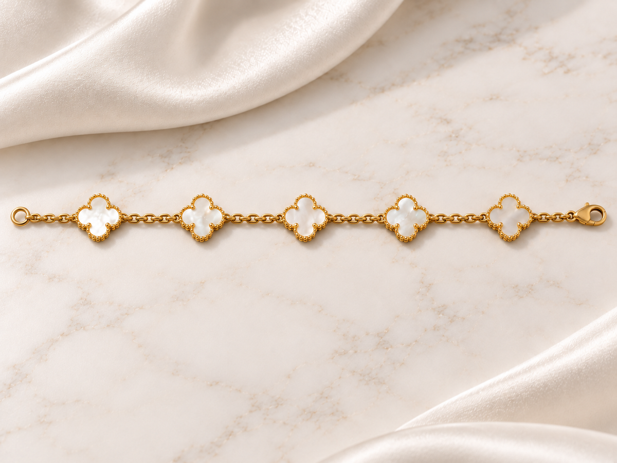 Pulsera Trébol de Nácar Blanco Perlado