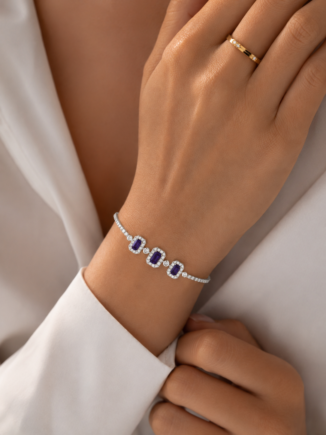 Pulsera Ajustable con Amatistas y Circones