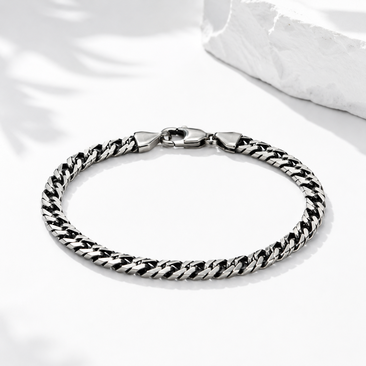 Pulsera doble malla en plata quemada