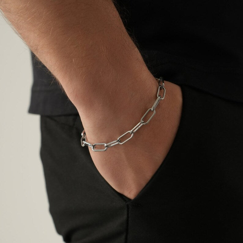 Pulsera paper clip plata quemada